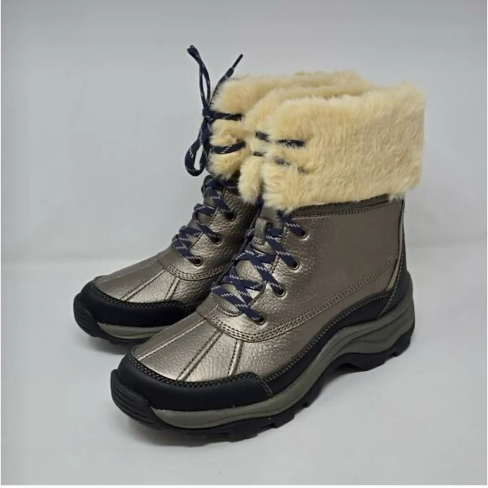 Clarks Mazlyn Arctic Pewter Leather Women's Water Resistant‎ Faux Fur Boots 7.5